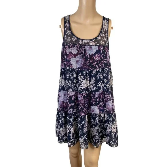 Urban Outfitters Kimchi Blue Tiered Trapeze Slip Sundress S Floral Swing Summer - Picture 5 of 10